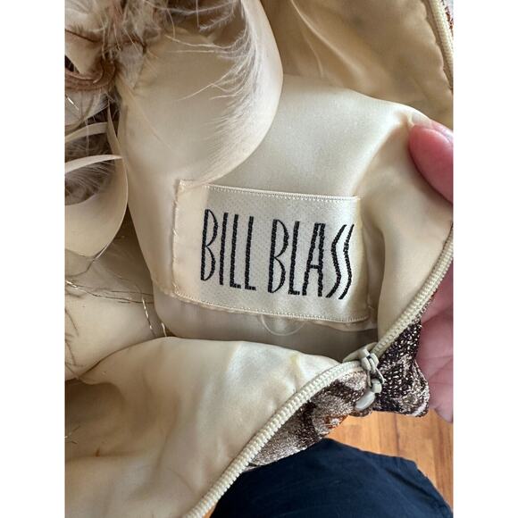 BILL BLASS Vintage Couture Metallic Gold Lurex Knit Dress Ostrich Feather XS - S - Picture 13 of 16